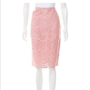 Carmen Marc Valvo Guipure Lace & Leather Skirt